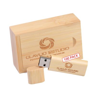 Custom Wood USB Flash Drive with Exquisite Linen Bag, Wedding Thumb Drive with Box, Personalized Wood USB Stick, Engraving/Printing Your Logo & Text for Graduation/Company/Photography (64GB 100Pcs)