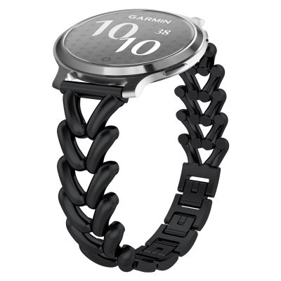 VanHooc Metal Watch Bands Compatible with Garmin Lily 2/Lily 2 Active/Lily 2 Classic/Lily 2 Sport, 14mm Elegant Slim Metal Chain Bracelet Replacement Strap for Women Black