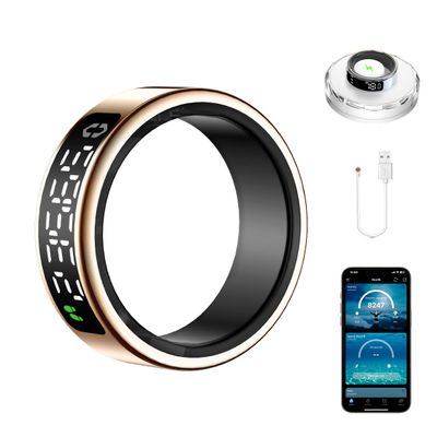 Smart Health Ring with Screen,for Women Men Fitness Tracker with Heart Rate, Blood Oxygen, HRV, Sleep Monitoring, Step Counting, IP68 for iPhone and Android, No Subscription Fee (Gold, 10#)