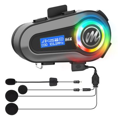Moman Motorcycle Helmet Headset, H4M with LCD Screen & 6 EQ Sound Motorbike Helmet Speaker Single Person Use BT5.3 Headphone with HiFi Stereo FM Radio AI Voice Assitant IPX6 Waterproof