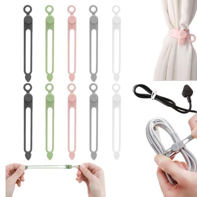 10/20/30 Pcs Silicone Cable Ties, Reusable Cable Management Organizer, 2025 Upgrade 5 Colors Cable Management Cord Organizer for Fastening Earphone Phone Charger Home Office Kitchen Appliances (10)