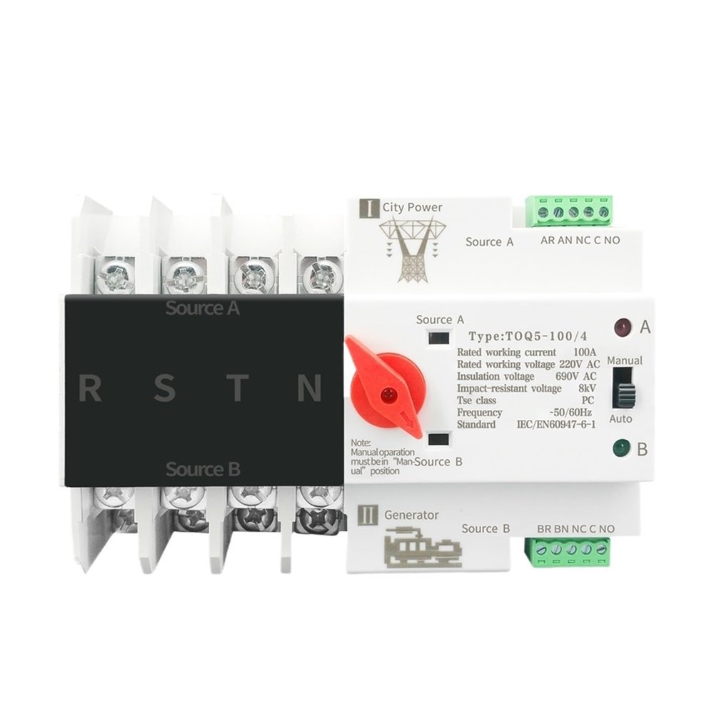 1pcs 3 Phase Din Rail ATS Dual Power Automatic Transfer Switch Electrical Selector Uninterrupted Power 4P 63A 100A 125A(63A)