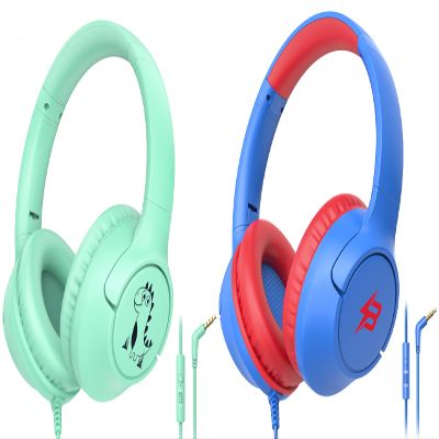 [Green+ Blue] Kids Headphones for School Travel, 85/94dB Volume Litmit, HD Mic Stereo Sound Wired Over-Ear Toddler Girls Boys Headphones for Kid, Foldable 3.5mm for Tablet