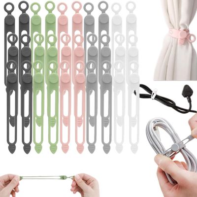 10/20/30 Pcs Silicone Cable Ties, Reusable Cable Management Organizer, 2025 Upgrade 5 Colors Cable Management Cord Organizer for Fastening Earphone Phone Charger Home Office Kitchen Appliances (30)