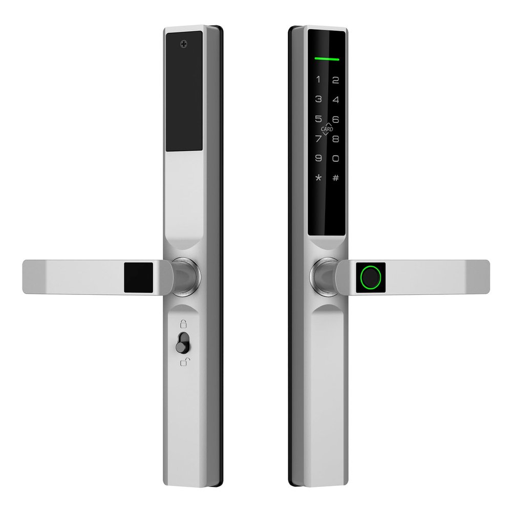 ZIZEV Fingerprint Smart Lock, Keyless Entry Door Lock with Handle, TY APP Fingerprint Password Card Mechanical Key 5 Unlocking Methods Aluminum Alloy Door for 40-120mm Thickness (Silver)