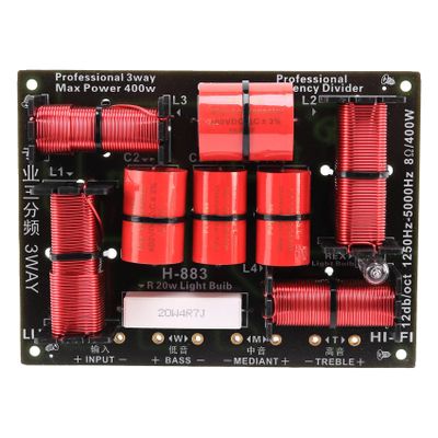AYQEBNC 400W 3 Way Crossover Divider HiFi Tweeter Woofer Speaker Crossover 1250H/5000HZ with High-Pitched Protection red Black 500207171