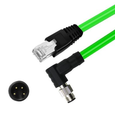 AANAN Elbow M8 Aviation Plug to RJ45/4-core A-Type Coded Sensor Network Cable(30M)