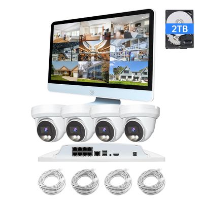 Marquis 8CH Home Security Camera System, 4pcs Wired PoE IP Dual Light Color Night Cameras Outdoor, with 4K 8CH Monitor NVR with 2TB HDD for 24-7 Recording