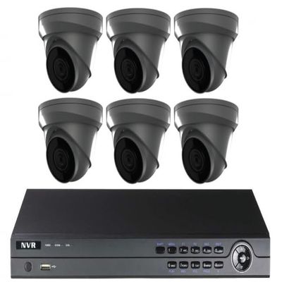 CCTVWHOLESALEOUTLET 4MP Plug & Play IP Kit: 8ch NVR with 2TB, 6 Turret Grey Cameras 4mm Lens, Night Vision, Built-in Mic, 100FT IR