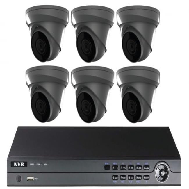 CCTVWHOLESALEOUTLET 4MP Plug & Play IP Kit: 8ch NVR with 2TB, 6 Turret Grey Cameras 4mm Lens, Night Vision, Built-in Mic, 100FT IR