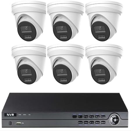 CCTVWHOLESALEOUTLET 4MP Plug & Play IP Kit: 8ch NVR with 2TB, 6 Turret White 24/7 Color Cameras 2.8mm Lens, Night Vision, Built-in Mic, 100FT IR