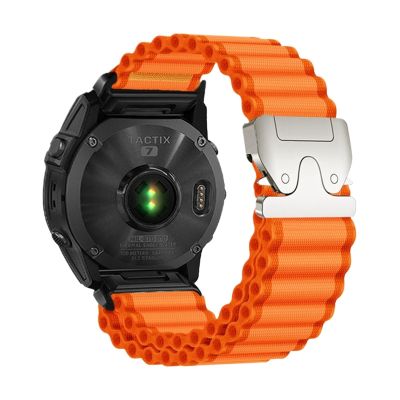 26/22/20mm Quickfit Nylon Ocean Parachute Buckle Band For Garmin Fenix 8 51 47mm E 7X 7Pro 6X 6Pro Enduro 3 2 Bracelet(Orange Silver,26mm)