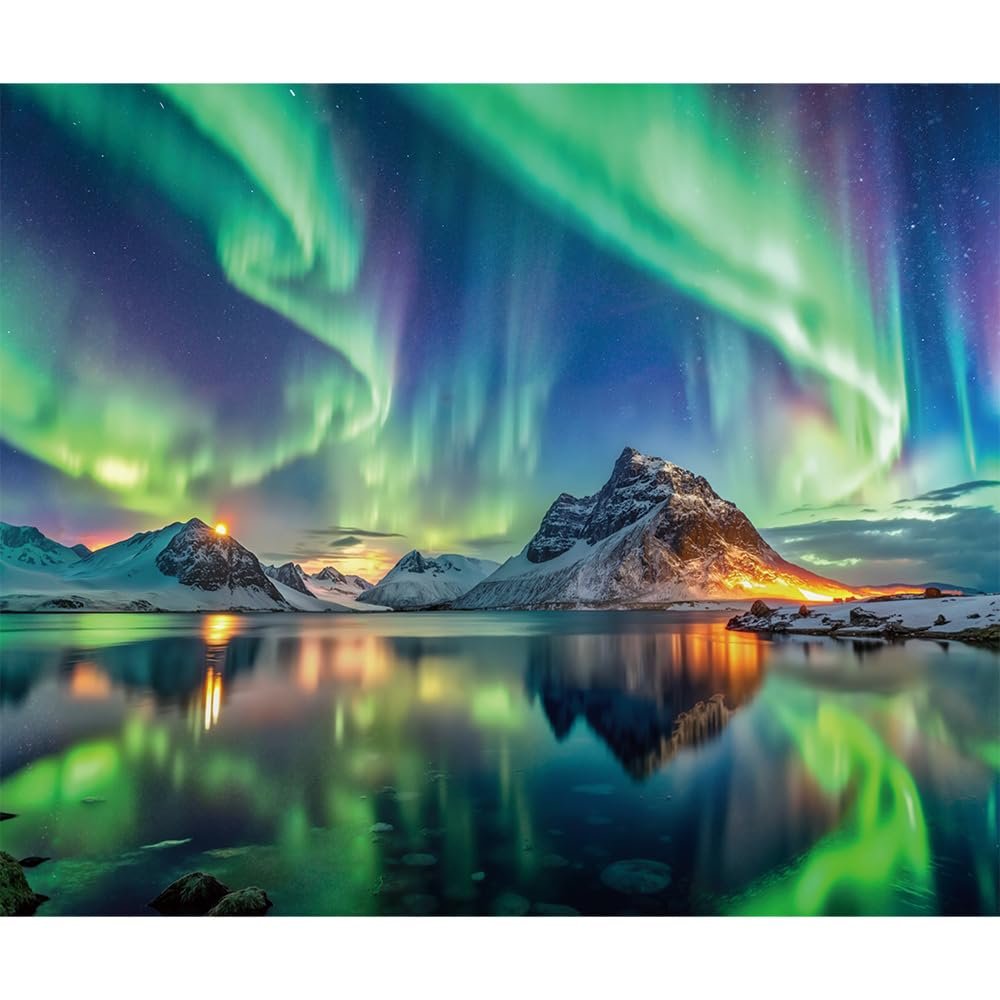 10x8ft Northern Lights Backdrop, Aurora Snow Mountain and Lake Background for Children & Adults Party Decorations Vacation Bible School Supplies