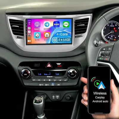 9 inch Android 13 Car Radio Stereo Compatible for Hyundai Tucson 2015 2016 2017 2018 2019 for CarPlay Wireless GPS Navigation, 2 DIN Screen Bluetooth GPS Antenna FM Map Radio Display (4+64G)