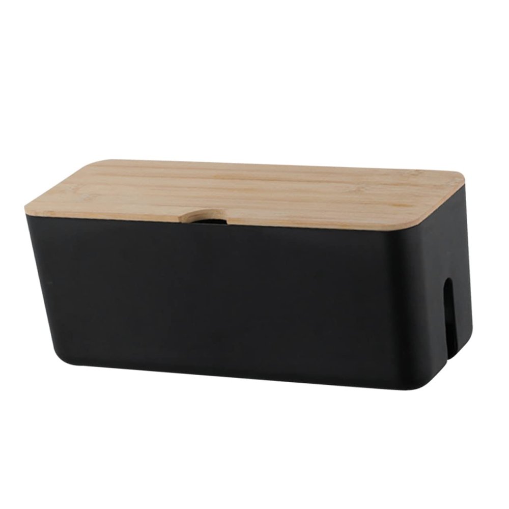 STOBOK Bamboo Wood Cover Wire Box Outdoor Storage Box for Charger Case Cord Concealer Cable Holder Cable Cover