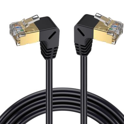 bodateng Double Elbow Down Up Angled 90 Degree CAT8 40Gbps 8P8C Cat 5 Ethernet Network Cable RJ45 LAN Patch Cord 0.5M(DO-DO)