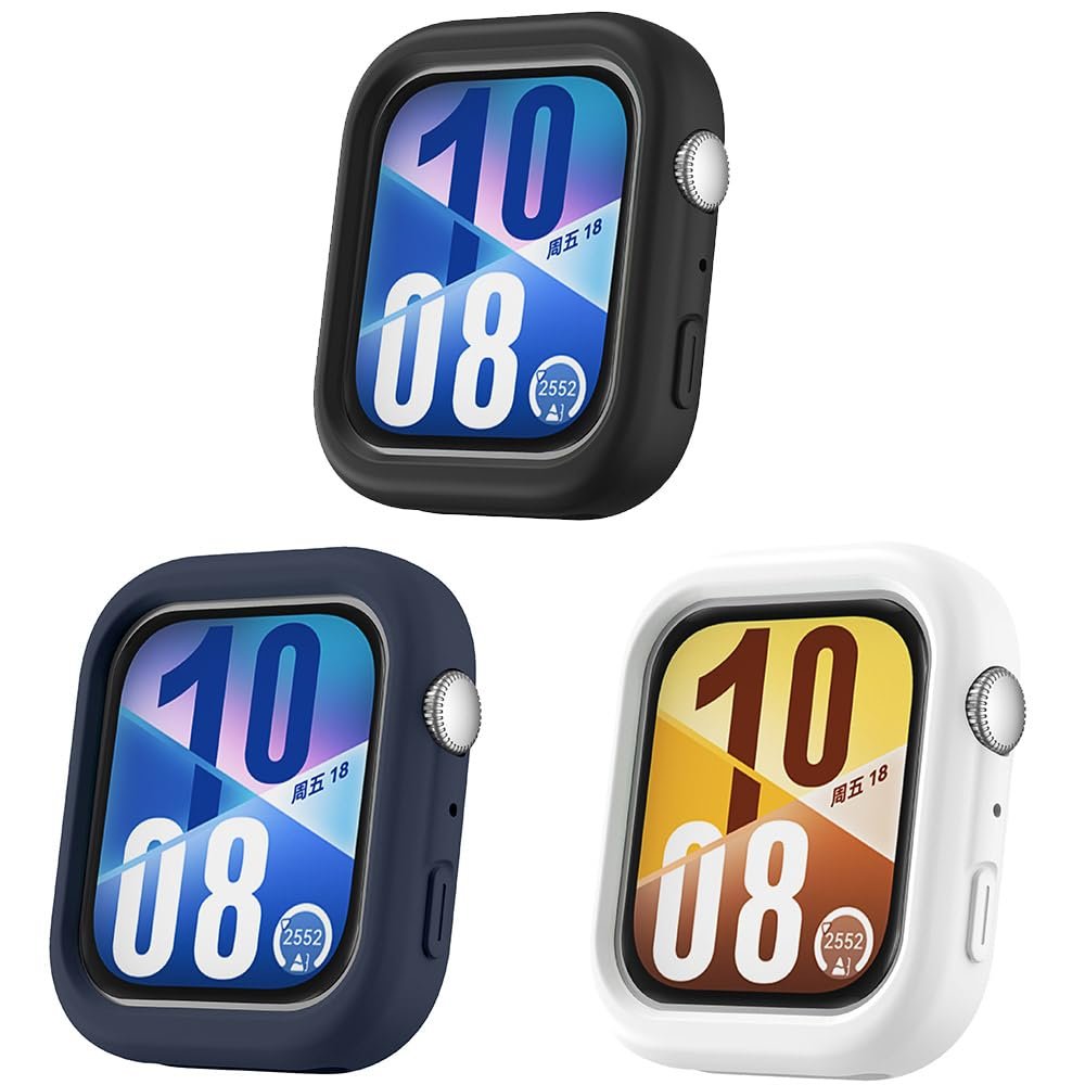 3 Pack Silicone Case for Huawei Watch Fit 4 Pro Protective Cover, Flexible Silicone Case Scratch Resistant Cover Protective Case Compatible with Huawei Watch Fit 4 Pro (White/Black/Dark Blue)