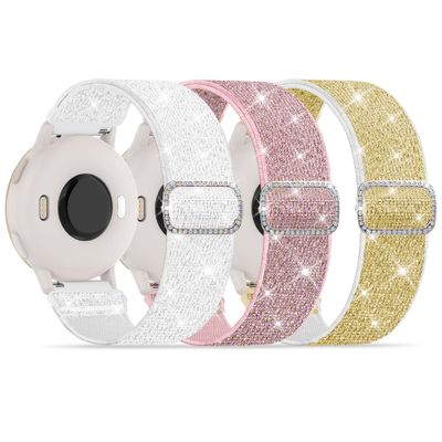 3 Pack Stretchy Bands Compatible with Garmin Vivoactive 5/6/Forerunner 55/165/245 Women, 20mm Soft Elastic Shimmering Fabric Replacement Straps for Venu Sq/Sq 2/2 Plus