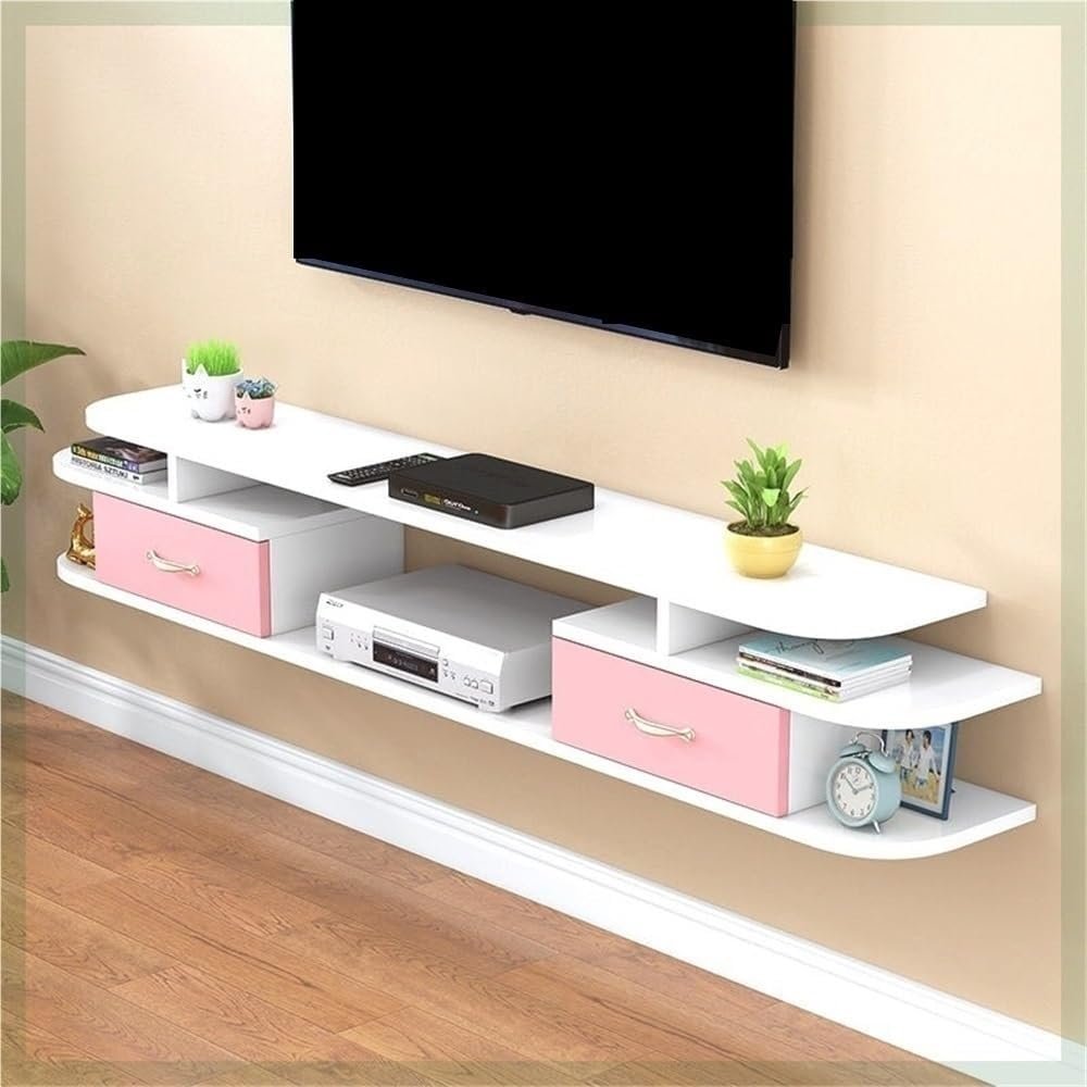 Simple Hanging Floating TV Stand Wall Mounted Media Console Shelf with Cable Management Display Space for Living Room Space Saver(Pink,160 cm)