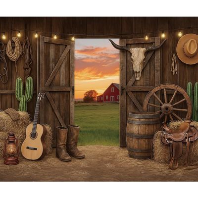 10x8ft Western Cowboy Backdrop, Wild West Rustic Wooden Barn Backdrop, Western Theme Photography Background for Kids Adults Cowboy Party Decoration Supplies