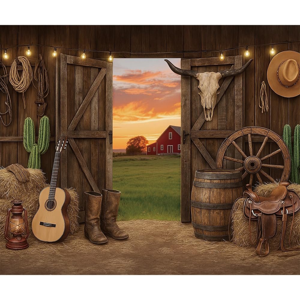 10x8ft Western Cowboy Backdrop, Wild West Rustic Wooden Barn Backdrop, Western Theme Photography Background for Kids Adults Cowboy Party Decoration Supplies