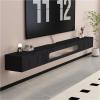 Wood Floating TV Stand with Glass Door and Drawers Wall Mounted Media Console with Textured Glass Panel Cable Management Heavy Duty(Black,140 cm) view 1