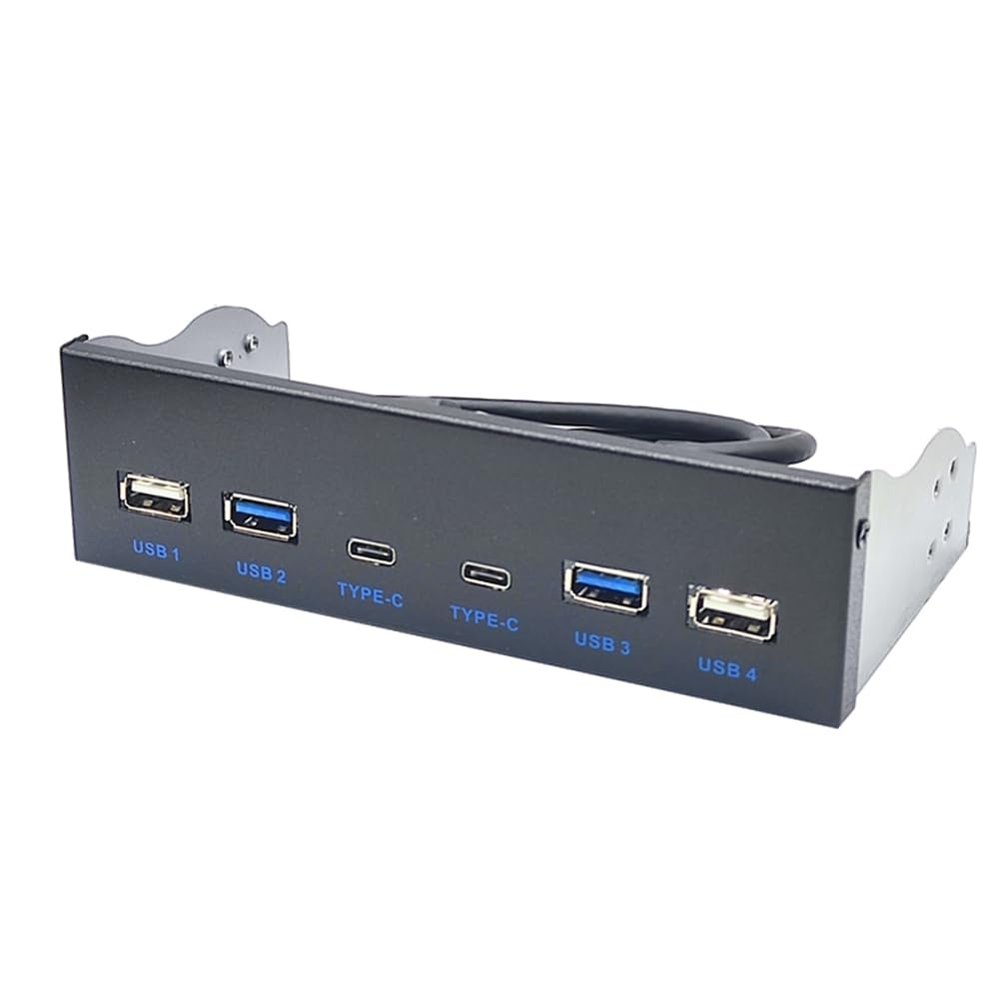 Yaregelun USB 3.0 Front Panel for Desktop 5.25In CD-ROM Drive Bay USB3.0/3.2 19Pin USB2.0 9Pin to 2X USB Type C+2X USB3.0+2xUSB2.0