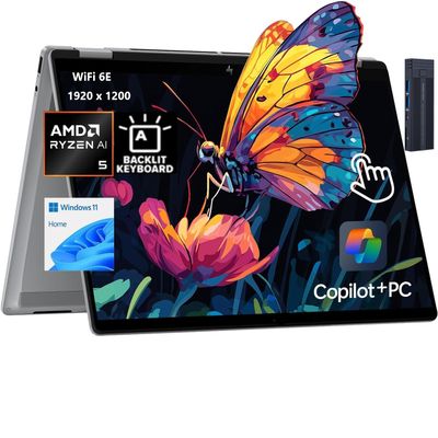 HP OmniBook X Flip 2-in-1 Copilot+ PC, 16" 2K Touchscreen Display, AMD Ryzen AI 5 340, 16GB RAM 1TB SSD, Wi-Fi 6E, Bluetooth 5.3, Backlit Keyboard, 256gb 9H Docking Station, Windows 11 Home, Silver