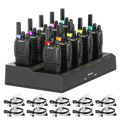 Retevis H-777 Walkie Talkies for Adults, Long Range 2 Way Radio with Earpieces, 10 Way Multi Gang Charger, Type C Rechargeable Handheld Two-Way Radios for Security School, Church(10 Pack, Black)