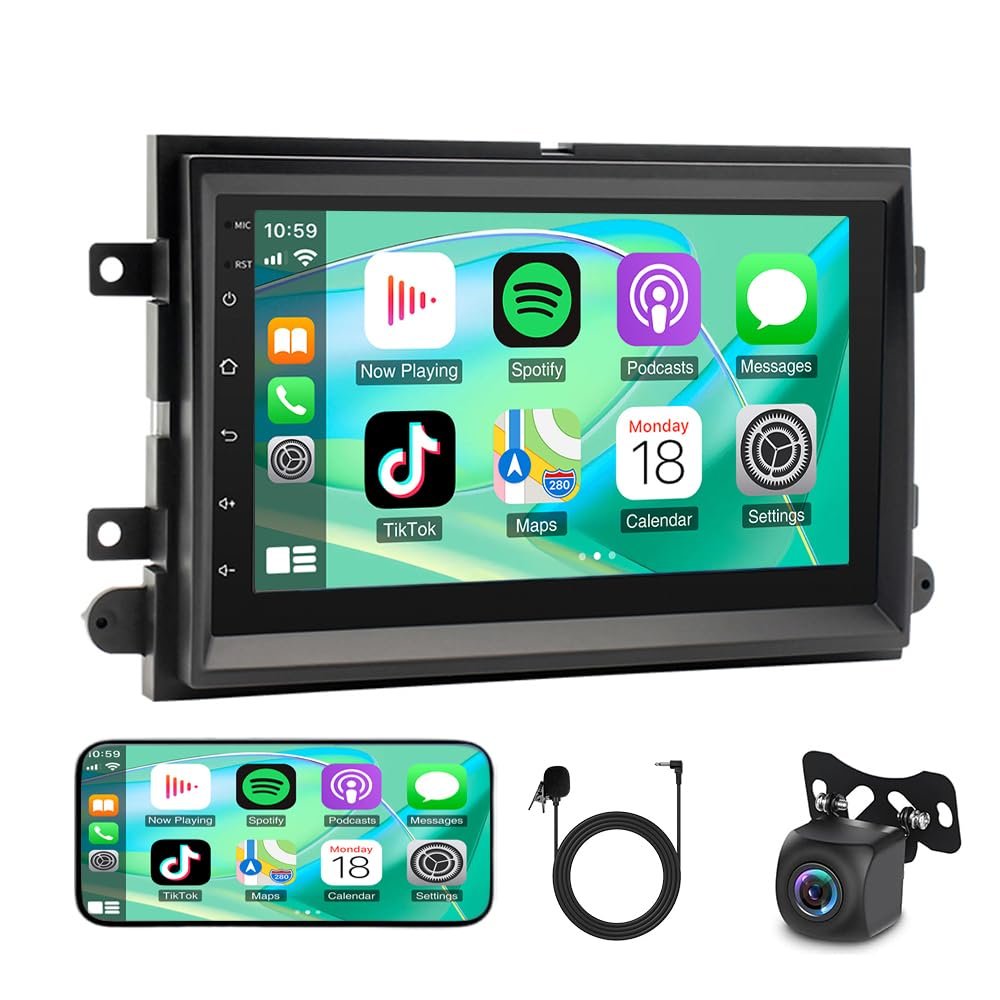 4+64G Android Car Radio for Ford E250/E350 2009-2014, Car Stereo for Ford Mustang 2005-2009, for Ford Focus 2005-2007 7 inch Touchscreen Wirelss Carplay Android Auto GPS Upgrade IPS Navi WiFi FM