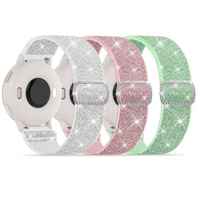 3 Pack Stretchy Bands Compatible with Garmin Vivoactive 5/6/Forerunner 55/165/245 Women, 20mm Soft Elastic Shimmering Fabric Replacement Straps for Venu Sq/Sq 2/2 Plus