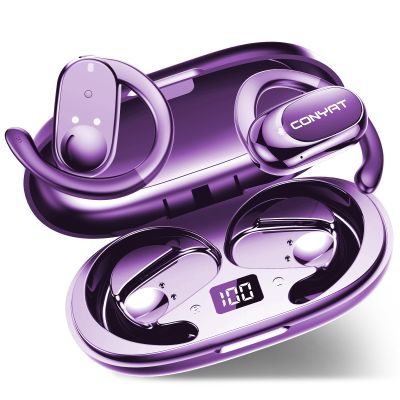 Conyat Open Ear Open Ear Earbuds, HD Stereo Sound Over Ear Earphones with Mic, IP7 Waterproof Headset, Purple