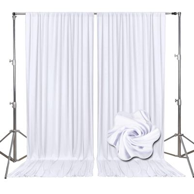 10Ft x 7Ft White Backdrop Curtains for Parties, Polyester Fabric Backdrop Drapes with Rod Pockets for Weddings, Birthday, Halloween, Photography, Christmas Party Background Curtain, 2 Panels