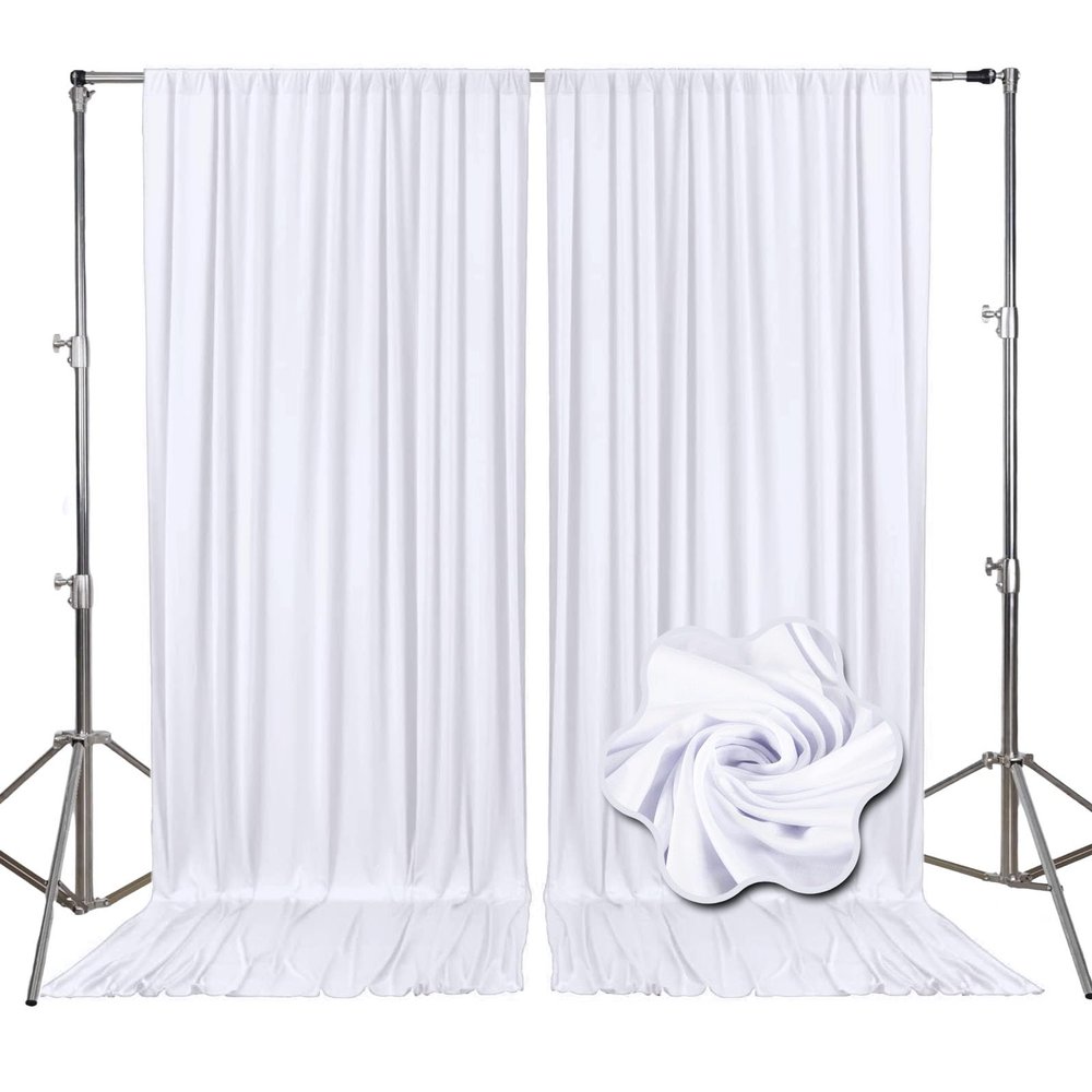 10Ft x 7Ft White Backdrop Curtains for Parties, Polyester Fabric Backdrop Drapes with Rod Pockets for Weddings, Birthday, Halloween, Photography, Christmas Party Background Curtain, 2 Panels