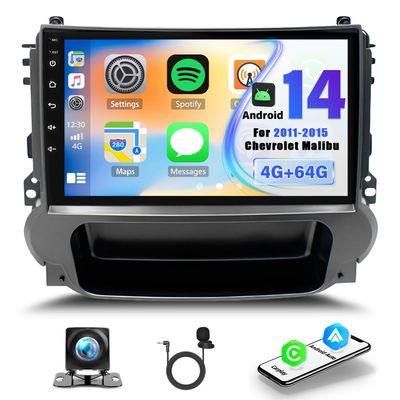 4+64G Android 14 Car Stereo for Chevy Malibu 2011 2012 2013 2014 2015, for CarPlay Wireless Android Auto, 9 inch IPS Touchscreen Radio GPS Mirror Link WiFi Backup Camera Bluetooth FM RDS 2 DIN