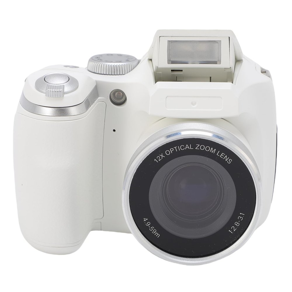 YUEHISY Digital DSLR Camera, 4K 60M Video Recorder with LED Flash, LCD Screen, CMOS Sensor 12x Optical 6X Digital Zoom, for Travel Portrait Scenery (White)