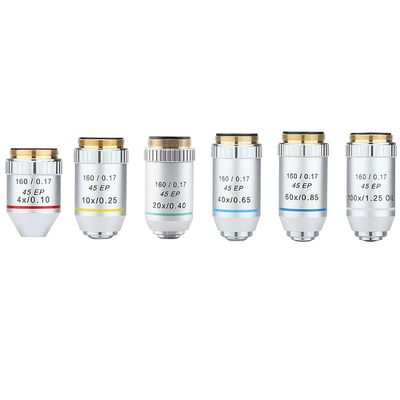 1pc 4X 10X 20X 40X 60X 100X Semi Plan Achromatic Objectives Biological Microscope EP Lens RMS Thread 160/0.17 195mm(4X10X20X40X60X100X)