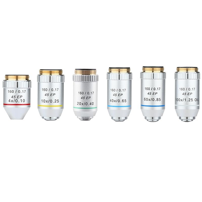 1pc 4X 10X 20X 40X 60X 100X Semi Plan Achromatic Objectives Biological Microscope EP Lens RMS Thread 160/0.17 195mm(4X10X20X40X60X100X)