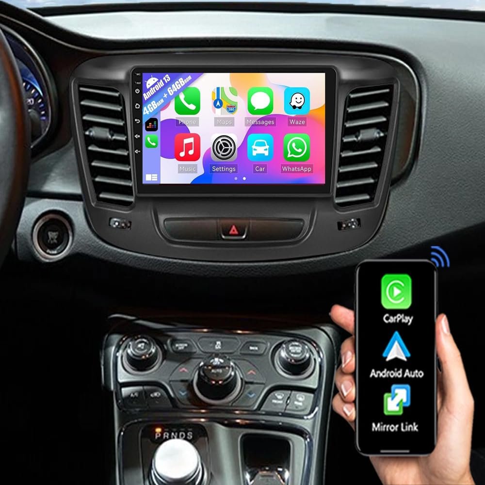 Surakey 4G+64G Upgrade Radio for Chrysler 200, Android Car Stereo for Carplay for Chrysler 200C 200S 2015-2019, 9 Inch Touch Screen Android Auto GPS Navi Bluetooth FM EQ WiFi AHD Backup Camera 2 DIN