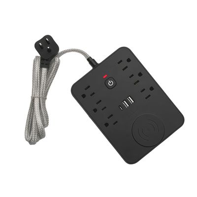 6 Outlet Power Strip with USB Wireless Charging Overload Protection Switch Extension Cord for Multiple Scenes (Black(59inch))