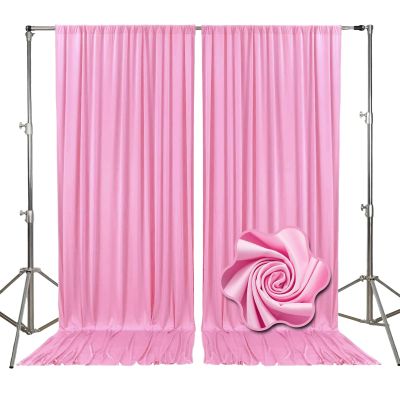 10Ft x 7Ft Pink Backdrop Curtains for Parties, Polyester Fabric Backdrop Drapes with Rod Pockets for Weddings, Birthday, Halloween, Photography, Christmas Party Background Curtain, 2 Panels