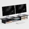 FENSULN DualTier Monitor Stand Riser with Drawers, Desktop Organizer Shelf Storage for Computer Screen 2 Monitors, Supports for PC Computer Monitor, Printer, Heavy TV Riser Black view 1