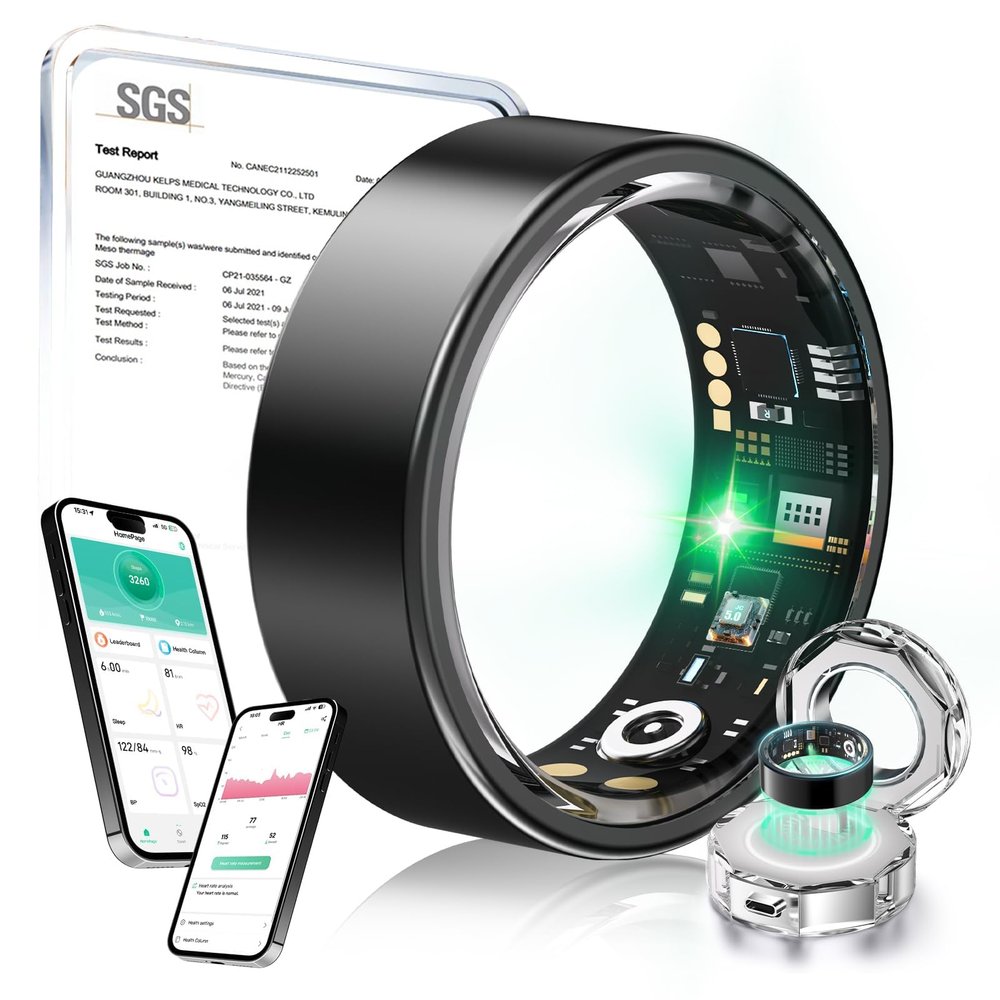 MSDQQTIY New Upgraded Smart RingJZ5.0 Chip & 0 Measurement Error IP68 Waterproof | Smart Ring Women (Black, 9#)