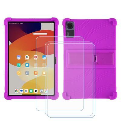 BMPNLSZ TPU Cover for Lenovo Tab K10 Gen2 + 3 HD Tempered Glass, Silicone Shell Bumper Protective Back Case - 9 Hardness Anti-Scratch Screen Protector (10,1") - Pueple