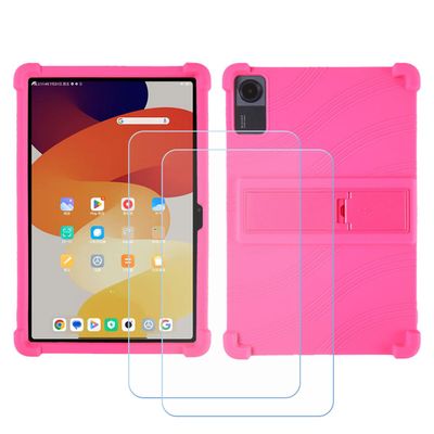 BMPNLSZ TPU Cover for Lenovo Tab K10 Gen2 + 2 HD Tempered Glass, Silicone Shell Bumper Protective Back Case - 9 Hardness Anti-Scratch Screen Protector (10,1") - Rosered