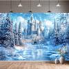 10X10FT Winter Backdrop, Wonderland Christmas Party Decorations, Crystal Ice Castle Snowflake Pine Tree Photography Background, Kids Birthday Banner Portrait Photo Booth Prop view 2