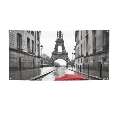 Eiffel Tower Paris Street Red Umbrella Banners and Signs Wall Hanging Flags Personalized Party Banner with 4 Holes Photo Text Background Birthday Party Backdrops for Indoor Outdoor Wall Decor Small