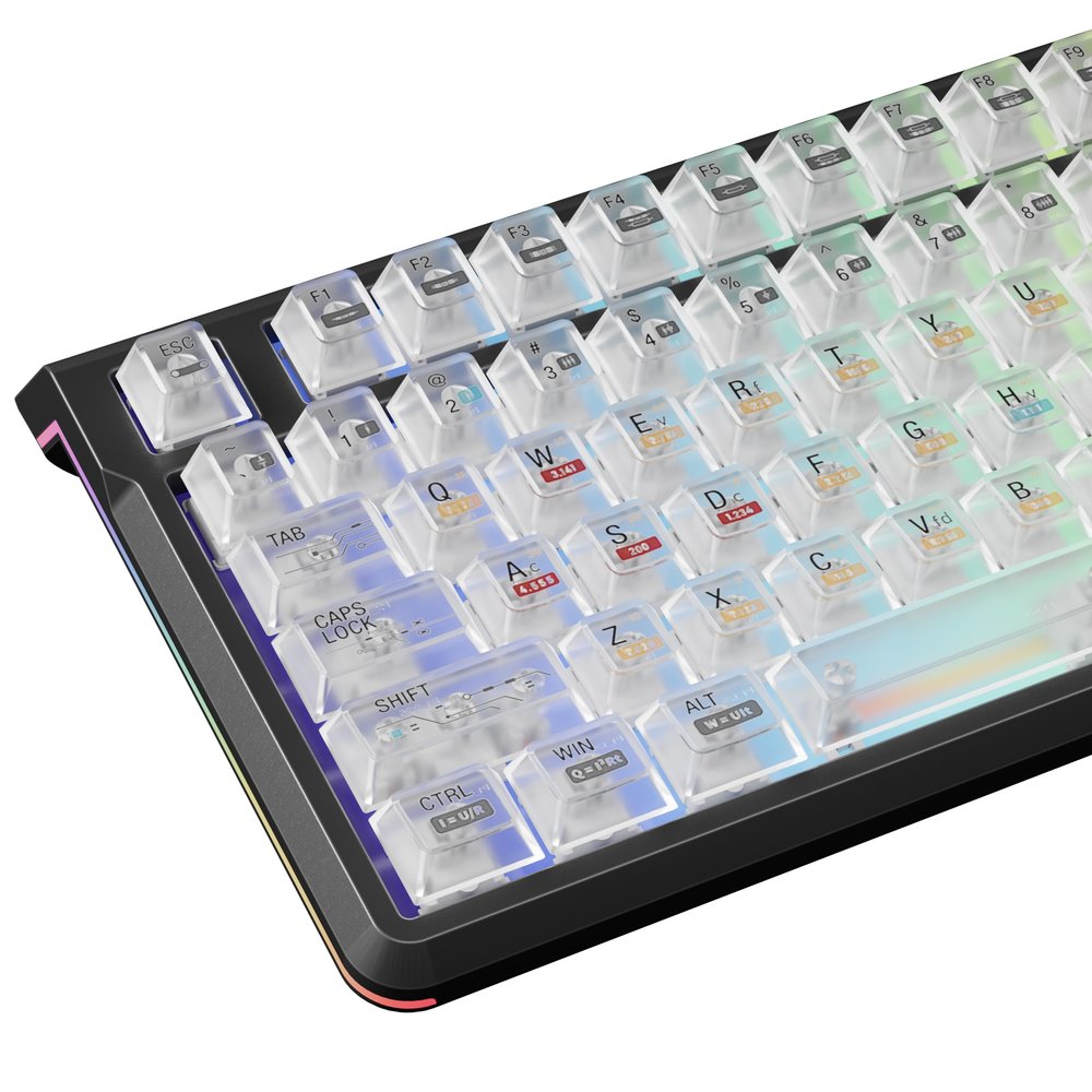 FunHub White Transparent Keycaps,Clear Plastic Key Caps Cherry Profile RGB Backlit Shine Through Costum 115 Keys Set for 60 65 75 100 Percent Full Size for MX Switches Mechanical Gaming Keyboard