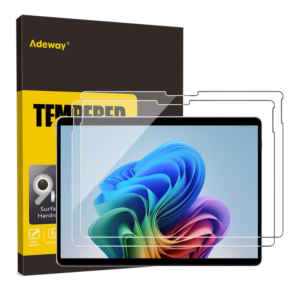 Adeway UltraGlass 9H+ Screen Protector for Microsoft Surface Pro 12 inch [Military Grade Shatterproof & 3x Stronger], Drop Protection, Anti-Scratch, Easy Installation, 2 Pack