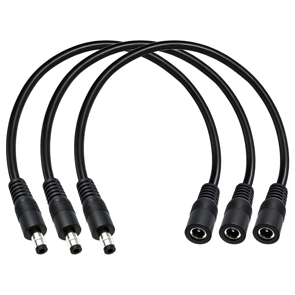14AWG DC 5.5mm x 2.5mm Male to Female Power Extension Cable, 12V/24V High Current DC Power Cord 3-Pack for CCTV Camera, Solar Panel, RV,1FT